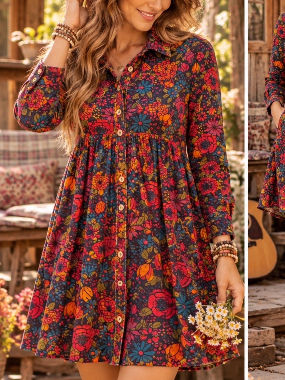 Natural Life Floral Shirt Dress XS 100% Cotton Boho Cottagecore Button Front